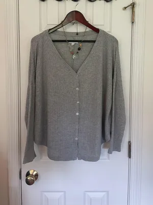 Target Colsie Grey Waffle Knit Button Down Thermal thumbnail 6