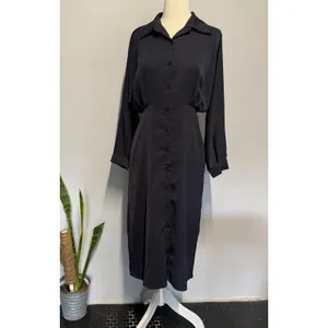 Navy Blue‎ Button Front Midi Shirt Dress – Size M Longe Sleeves thumbnail 2