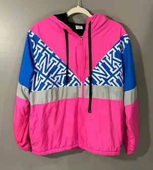 PINK Victoria's Secret Windbreaker Women M/L Pink Blue Good Sherpa Lined Jacket thumbnail 1
