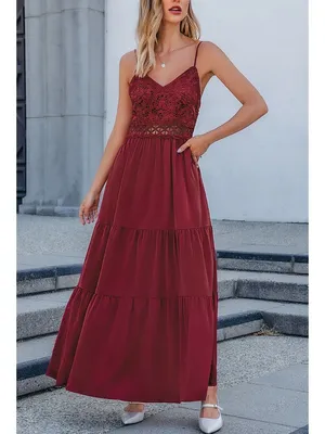NWT Cupshe Burgundy Crimson V-Neck Lace Bodice Sleeveless Maxi Dress - Medium thumbnail 10