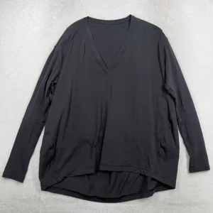 Lululemon 10 Back In Action V-Neck Long-Sleeve Shirt Black Oversized Relaxed Fit thumbnail 3
