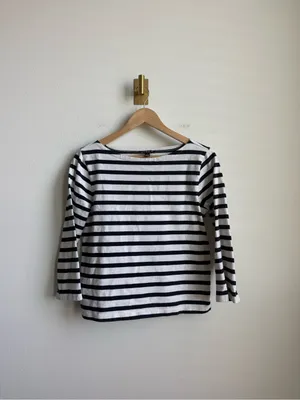 J.Crew Classic Mariner Boat Neck Striped Tee Navy White Size Small thumbnail 2