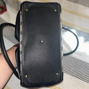 Vintage Dooney And Bourke Canvas And Leather Satchel Bag Two Front Buckle Pocket thumbnail 5
