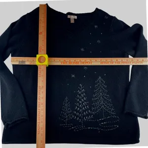 White Stag Women's V Neck‎ Long Sleeve Beaded Christmas Tree Sweater Black 2XL thumbnail 6
