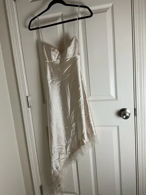 Zara Asymmetric Satin Lace Slip Dress ivory Woman’s Size xsmall thumbnail 2