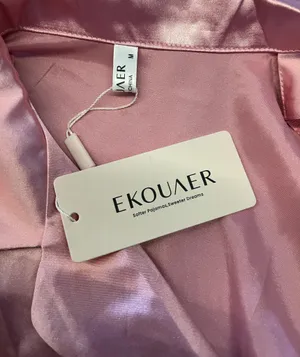 Ekouaer Pajama Top Womens Medium Pink Satin Button Front Short Sleeve Sleep thumbnail 6