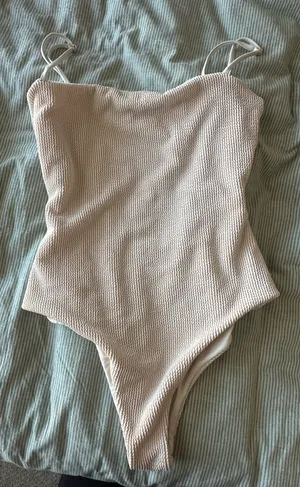 Cream ribbed one piece swimsuit thumbnail 2