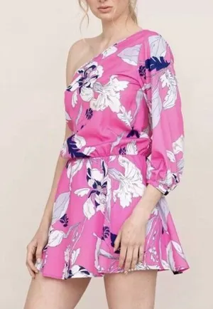 Yumi Kim Pink Floral One Shoulder Mini Dress Women’s size Small NWT‎ thumbnail 1