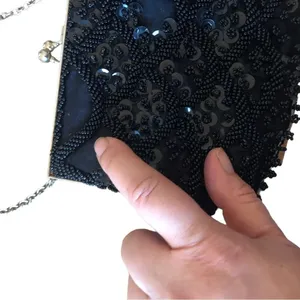 Vintage black beaded formal purse evening bag special occasion Holiday party thumbnail 4