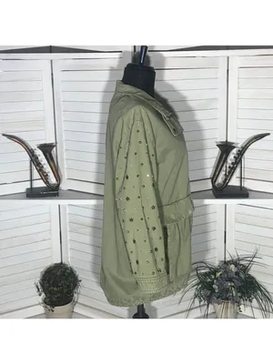 Zara green jacket cargo parka edgy studs relaxed snap boho rocker grunge punk 12 thumbnail 6