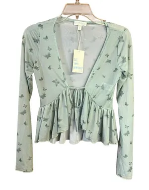 See You Monday green butterfly mesh top Sz S NWT thumbnail 1