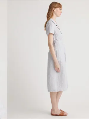 Quince Light Gray Striped Button-Front Tie-Waist Midi Dress thumbnail 2