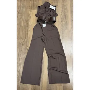 Zara Chocolate Brown Jumpsuit Belt Capsule City Quiet Luxury Runway thumbnail 2
