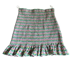Zara Floral Smocked Mini Skirt Pink Green Ruffle Hem Small NWT thumbnail 1