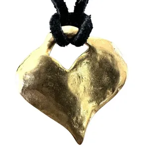 Gold tone heart pendant necklace on black cord thumbnail 7