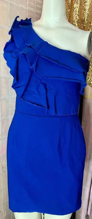 Ruby Rox Royal Blue One‎ Shoulder Ruffle Mini Cocktail Dress Size 9 thumbnail 1