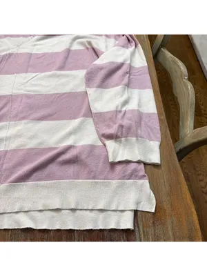 White Birch V Neck Striped Sweater White Lilac Purple 3X thumbnail 4