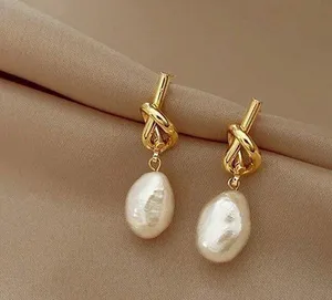 Gold Pearl Spiral Earrings thumbnail 3