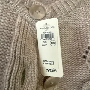 NWT Aerie Pointelle Bow Cardigan Sweater Tan Oatmeal size small thumbnail 5