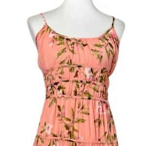 Lost + Wonder Maxi Dress Smocked Tiered Chiffon Peach Floral Women’s Size Medium thumbnail 5