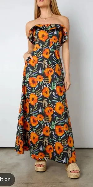 Vestique Floral Strapless Maxi Dress Size Medium thumbnail 1