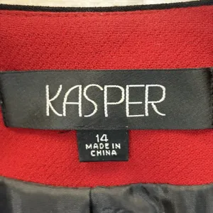 Kasper Womens 14 Blazer Red Longline Jacket Black Pick Stitch Collarless Career thumbnail 8