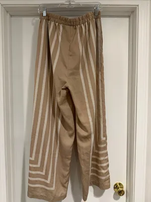 Wide Leg Striped Palazzo Pants - Beige thumbnail 4