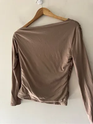Abercrombie & Fitch Brown Asymmetrical Ruched Long Sleeve‎ Top A&F Modal Blend thumbnail 3