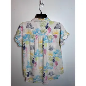 Jane and Delancey Womens Tropical Hula Island Print Rayon Button Down Shirt M thumbnail 2