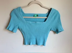 Farm Rio Teal Ribbed Crop Top thumbnail 1