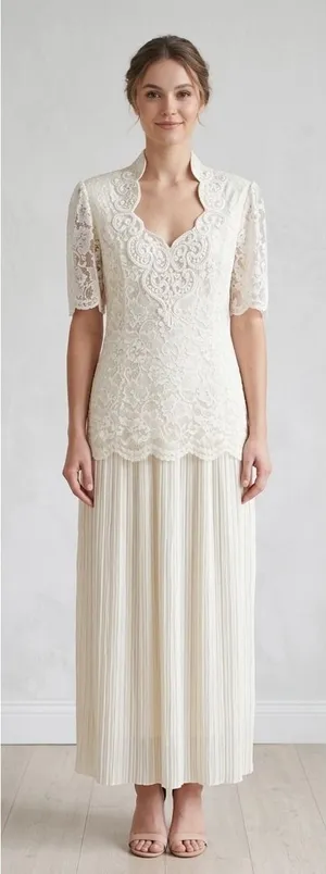 Vintage‎ Scott McClintock Ivory Cream Lace Pleated Dress Evening Gown Size 14 thumbnail 1