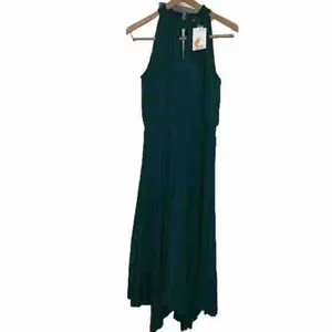 ✨Women Midi Dresses Green Sleeveless Halter Irregular High Waist Sz L Sundress✨ thumbnail 7