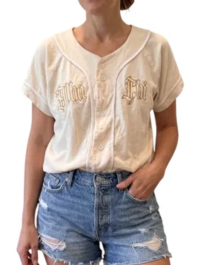 Alpha Chi Omega Baseball Tee Shirt Cream White Sorority L thumbnail 1