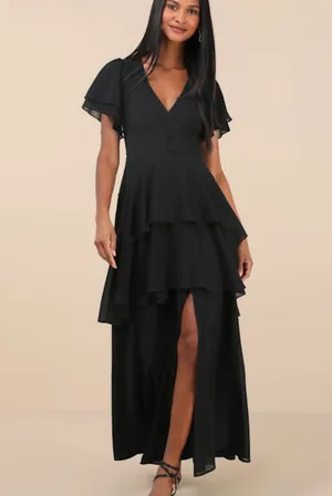 Lulus Midnight Mood Black Tiered Maxi Dress - Size M thumbnail 5