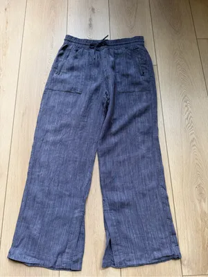 Athleta Cabo Linen Textured Wide Leg Pants Size Medium Navy Blue thumbnail 8