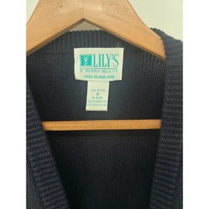 Lily's of Beverly Hills Sweater Vest Womens M Embroidered Navy Blue Cotton EUC thumbnail 2