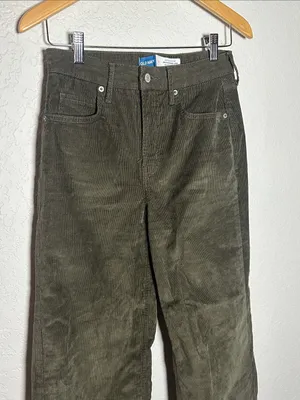 NEW Old Navy High Waist Sky-Hi Wide Leg Corduroy Pants Size 2 Olive Green Fall thumbnail 3