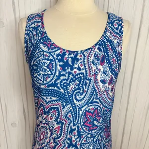 MSK Drop Waist Sleeveless Tiered Midi Dress Bright Blue Paisley, Medium‎ thumbnail 2