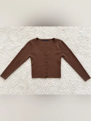 Rare Y2K Brandy Melville Collin Ribbed Cardigan – Brown thumbnail 4