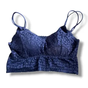 Navy Blue Floral Lace Bralette Crop Top Double Spaghetti Strap V-Neck Scalloped thumbnail 3