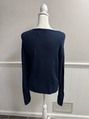 Pearls & Camo Palm Beach Long Sleeve Pullover Knit Sweater Blue Medium Coastal thumbnail 10