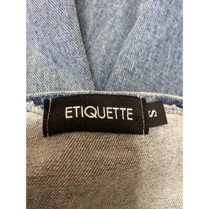 Etiquette Blue Denim Sleeveless V-Neck Button Wide Leg Overalls Jumpsuit Size S thumbnail 4
