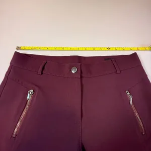 Esilla Women Plum Burgundy Crop Slim Fit Stretch Trousers Gold Zip‎ Pockets Sz 6 thumbnail 7