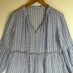 Rails Everly Ludlow Stripe Tiered Linen‎ Blend Mini Dress Blue White Small thumbnail 7