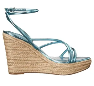 Nine West Hipsta3 Metallic Light Blue Wedge Sandals size 7.5 NWOB thumbnail 3