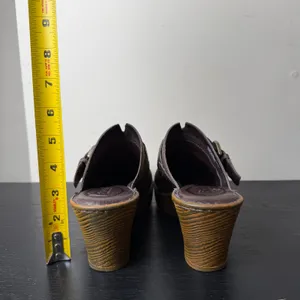 Born Brown Chunky Leather Braided Buckle Platform Clogs Mules Heels Womens 7 thumbnail 3
