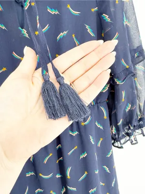 Boden Iona Rainbow Print Tie‎ Front 3/4 Sleeve Chiffon Knee Length Dress 6 Blue thumbnail 5