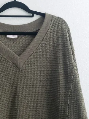 Pink Lily Waffle Knit Long Sleeve Sweater thumbnail 3