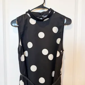 ModCloth Womens Polka Dot Fit & Flare Dress Medium Mock Neck Tie Retro‎ Parisian thumbnail 2