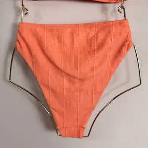 Aerie Orange Textured High Waisted Bikini Set V-Neck Bralette Top Small Medium thumbnail 6